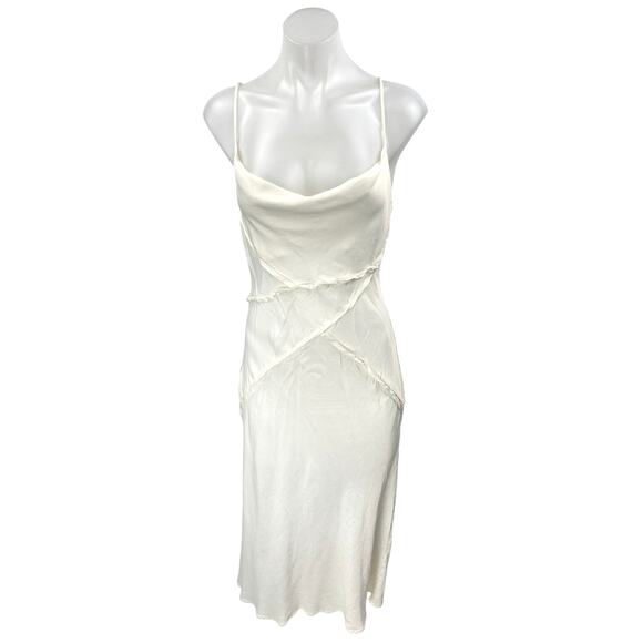 Zara White Ivory Sleeveless Cowl Neck Cami Camisole Tank Midi Slip Dress Size S - Picture 1 of 5
